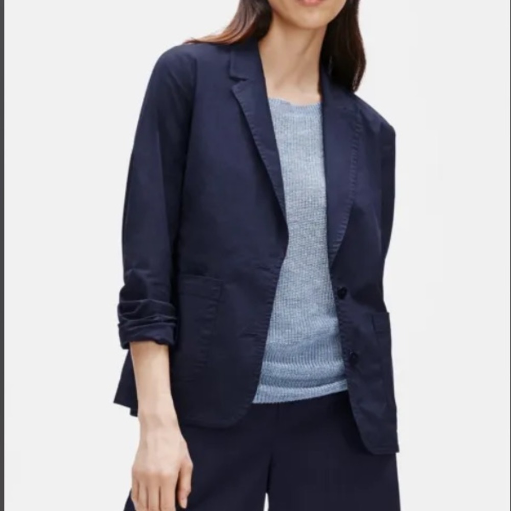 Navy Blazer NWT Eileen Fisher organic cotton stretch poplin jacket Size medium